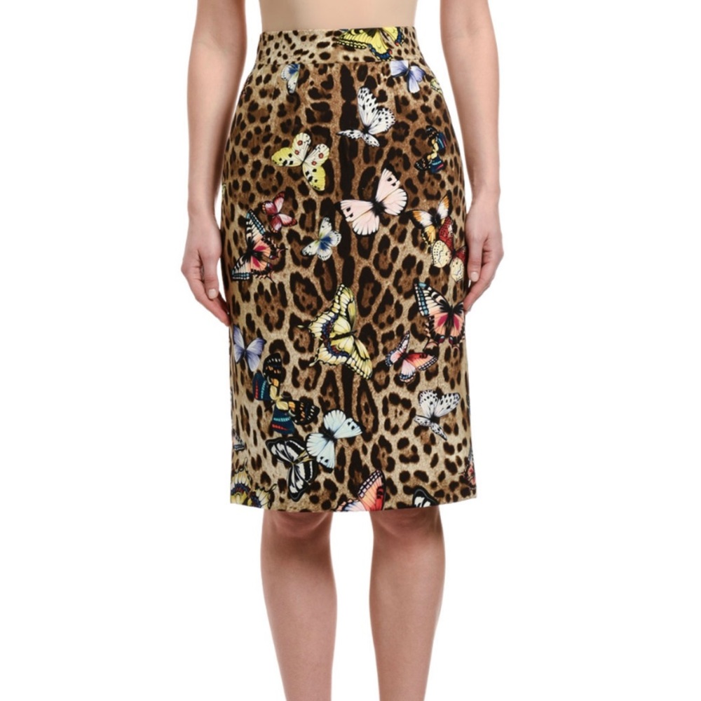 Dolce & Gabbana Leopard & Butterfly Print Skirt, Size 42, US 6, NEW NWT